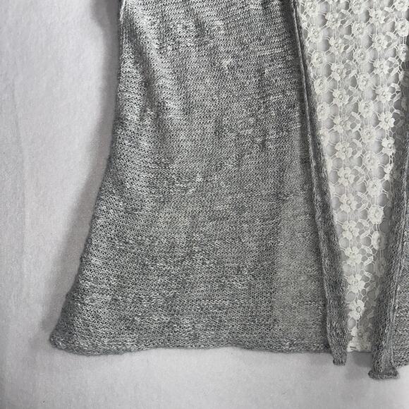 Abercrombie Kids Gray Knit Open Front Cardigan/Vest Lace Back Floral Size XL - Picture 6 of 12